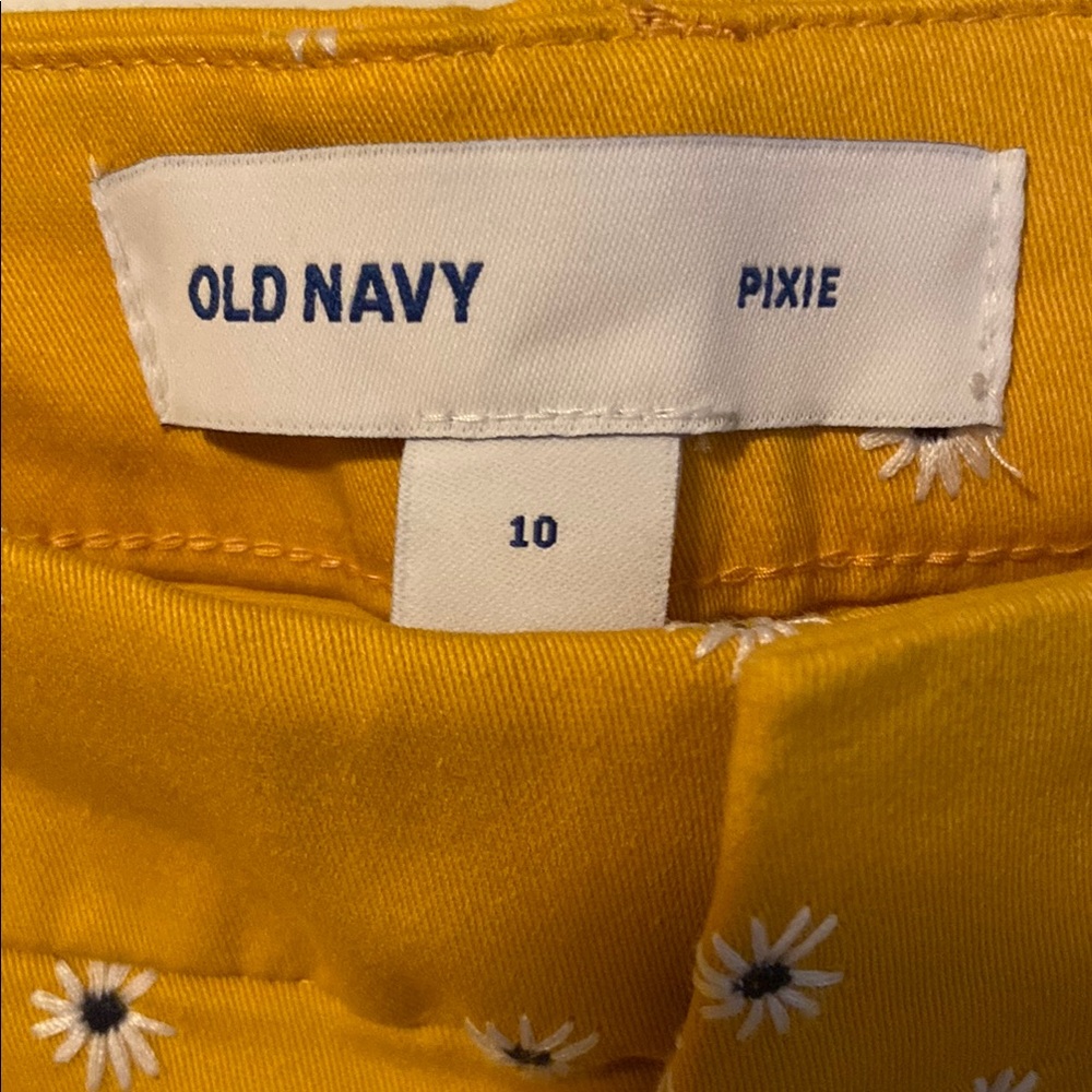 Old Navy Mustard Yellow Pixie Ankle Pants with Daisy Embroidery - Picture 2 of 8
